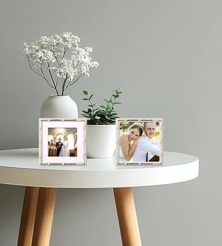 YiPinYin 4x4'' Silver Bamboo Metal Picture Frame with 3x3'' Mat Set of 2, 3x3'' Narrow Elegant Silver Plated Metal Picture Frame with Soft Touch Velvet Mat for Desktop