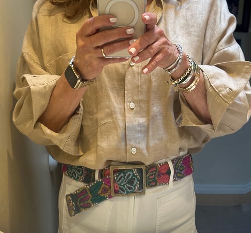 Peruvian Embroidered Flower Wool Belt, Hand Embroidered - "Andina Jeweled Belt" -2