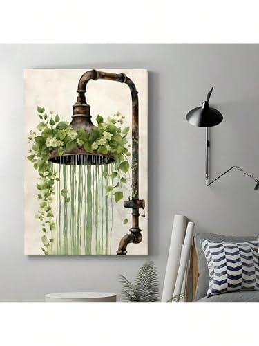 Toile murale lierre vert et fleurs blanches style industriel rustique 60x80cm - 3