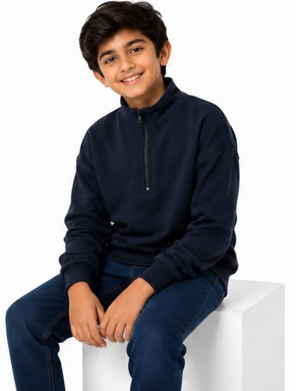 Image of T2F Boys Cotton High Neck Oversized Fit DropShoulder Sweatshirt