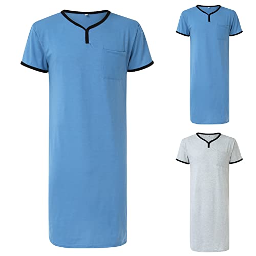 T-shirts extra longs pour homme - Manches courtes - Coton - Chemise de nuit fine - Vêtement de maison respirant - Couleur unie - Avec poche de poitrine -...