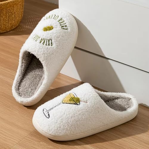 Image of Espresso Martini Slippers for Women Men,Fuzzy Warm Martini Glasses Slippers,Funny Soft Creative Design House Shoes