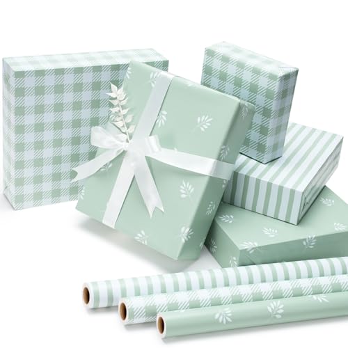 BIOBROWN Neutral Wrapping Paper - Sage Green Wrapping Paper for Wedding Bridal Shower Baby Shower Birthday All Occasion 17 inch X 120 inch Per Roll