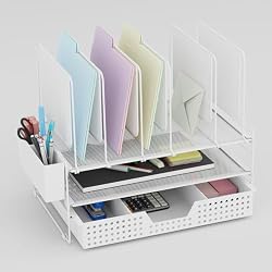 LEKETREE Desk Organizer With Vertical File Holder & Drawer - Black, 3-Tier, Office & Home Workspace - View #4