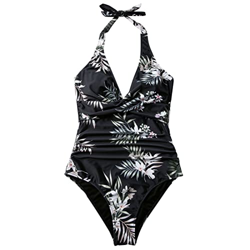 Image of SUUKSESS Women Sexy Tummy Control One Piece Swimsuits Halter Push Up Bathing Suits
