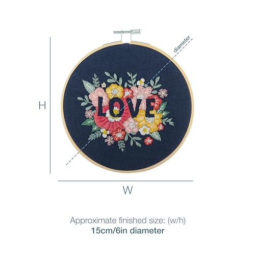 Trimits Embroidery Hoop Kits - 15cm 6” Beginner Starter Set, Includes Bamboo Hoop Threads Cloth Needle Backing & Instructions, Love - Image 4