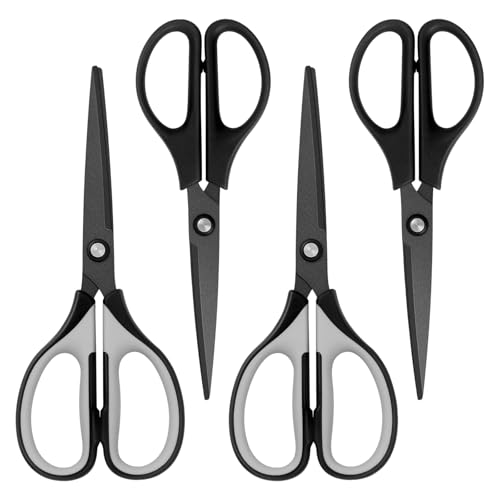 Uaugulft Tijeras profesionales multiusos de acero inoxidable con cuchillas recubiertas de titanio, mango de agarre suave, color gris y negro, juego de 4 piezas