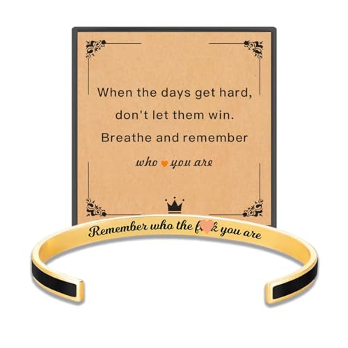 Remember Who The You Are Motivational Cuff Bracelet for Women, Stainless Steel Color Inspirational Bangle Bracelets with Engraved Hidden Message Jewelry for Sisters BFF Friends Gifts