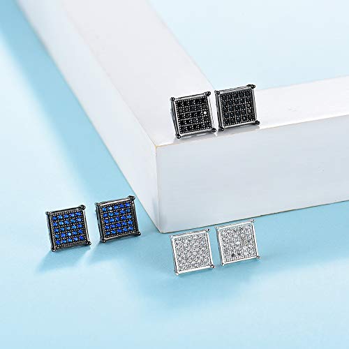 Mens Square Earrings Blue Stud Diamond Crystal Big Stainless Steel Post for Sensitive Ear Cool Guy Jewelry Gift Men, Women Unisex 8mm -Tarsus by Tarsus - Image 5