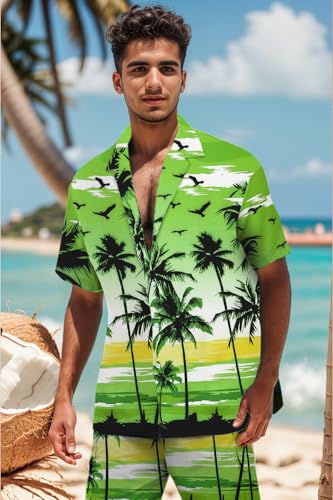 Image of Cromoncent Boy and Men Hawaiian Outfits Short Sleeve Shirts and Shorts Hawaiian Suits Beach Tropical 2 Pcs Vacation Sets