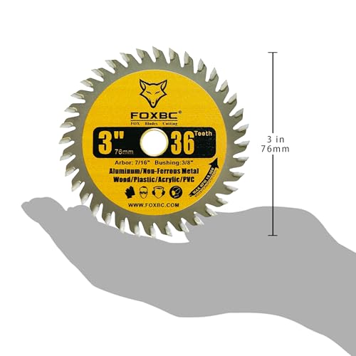 FOXBC 3 Inch Carbide Circular Saw Blade 36 Tooth for Wood, Plastic, PVC, Acrylic, Aluminum with 7/16" Arbor, 3/8" Bushing - 3 Pack - Thumbnail 6