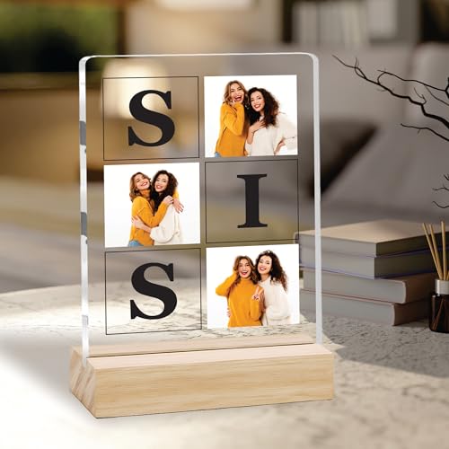 Image of Giftplease Customized Photo Frame with Text & Wooden Stand | Personalised Printed Photo Frame Gift for Sister | Birthday, Tabletop D cor | Customized Photo Gift (6x8 Inches) SIS 03