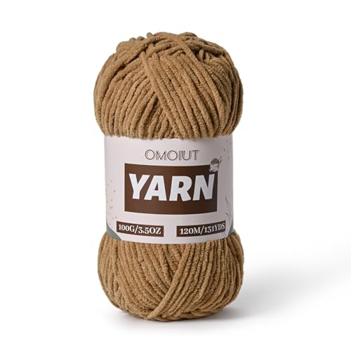 Image of Plush Chenille Chunky Crochet Yarn - Baby Yarn for Crocheting Soft - Velvet Yarns Knitting for Blankets Crafts - Fluffy Amigurumi Yarns 100g / 131yd (Light Coffee)