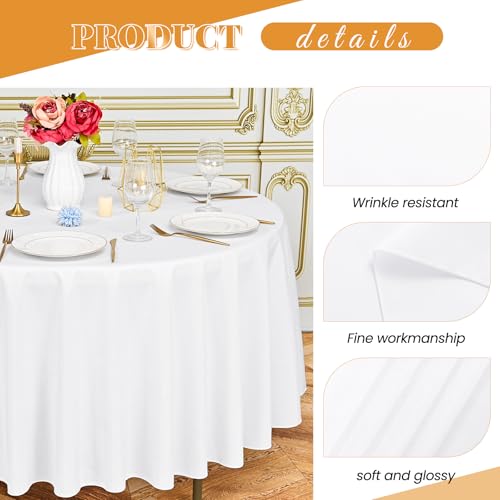 Lumaycens 1 Pack White Round Tablecloths,90 Inch Round Table Cloth Washable and Reusable Stain and Wrinkle Resistant Polyester Fabric for Wedding Party Banquet Camping Restaurant Decoration - Image 4