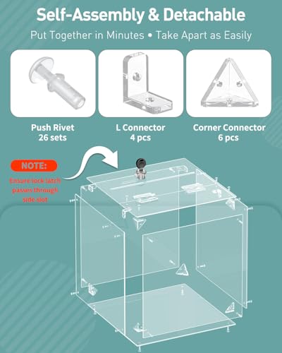 Uniclife Durchsichtige Acryl-Spendenbox mit Schloss, 25 cm x 25 cm x 25 cm, große quadratische Vorschlagsbox mit Schlitz und Schloss, Kunststoff-Wahlurne für Verlosungen