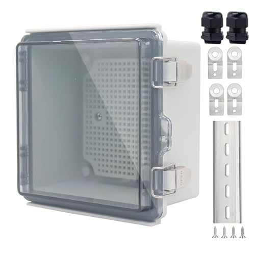 Junction Box, Outdoor Electrical Boxes Waterproof IP67 ABS Plastic Project Box Stainless Latches Enclosure with Mounting Plate 150x150x90mm
