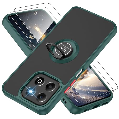 Jshru for Honor X6b Case with 2 Pcs Screen Protector | Ring Kickstand Case | 3-in 1 Slim Male or Female Phone Cover for Honor X6B,Dark Green