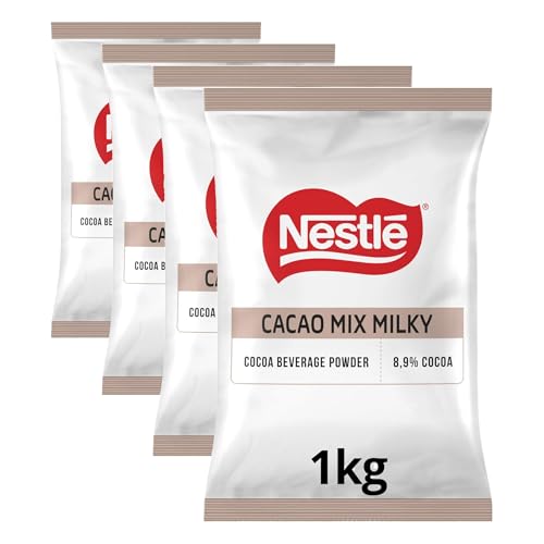 NESTLÉ Cacao Mix Milky Taste (Lacté) - Pour Préparer un Chocolat Chaud Instantané - A Mélanger avec de l'Eau - Cacao en Poudre Soluble Certifié Rainforest Alliance - Sachet de 1kg (Lot de 4)