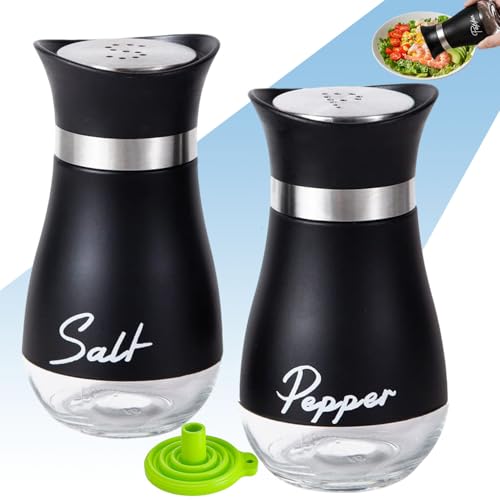 UDQYQ Salt and Pepper Set,Salt and Pepper Shakers Sets with Glass Bottle, Stainless Steel Spice Dispenser Kitchen Accessories for Home,Kitchen, Restaurant, Dining Table (Black)