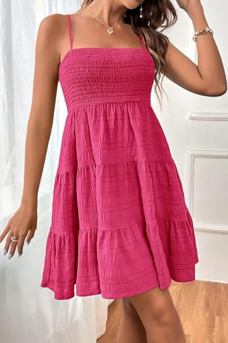 Image of HVEPUO Women Spaghetti Strap Sleeveless Smock Cami Mini Dress Summer Vacation Flowy Boho A Line Swing Short Dresses for Women