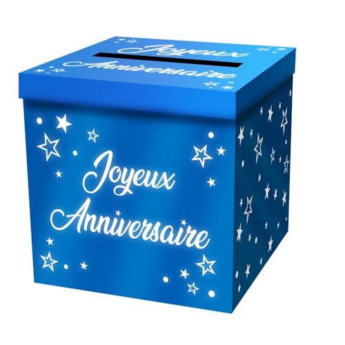 SV SURPRISEZ-VOUS - URNE CARTON CAGNOTTE ANNIVERSAIRE 20CM BLEU