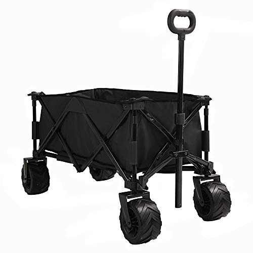 Patio Watcher Collapsible Folding Utility Wagon Cart Outdoor Garden Beach Wagon Camping Shopping Sports Portable Wagon with All Terrain Wheels Large Capacity Heavy Duty, Black