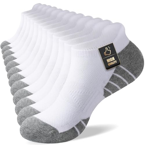 Cirorld Running Trainer Socks for Men Women, 6 Pairs Anti-Blister Cushioned Socks, Breathable Cotton Ankle Sock, Sports Short Sock for Walking, Hiking, Cycling, White 9-11