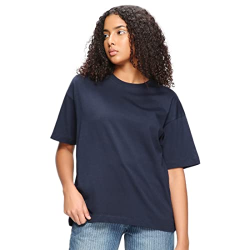 Image of Bewakoof Women's Solid Oversized Fit Half Sleeve Round Neck Cotton Jersey T-Shirt