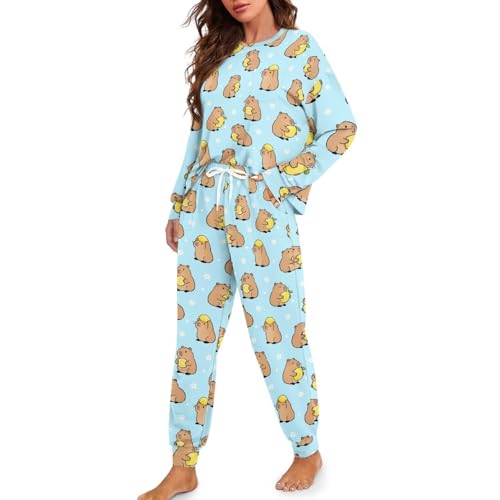 Image of Women's Pajamas Set Soft 2 Piece Loungewear Long Sleeve Pj Set Matching Sleepwear with Pockets for Women Plus Size