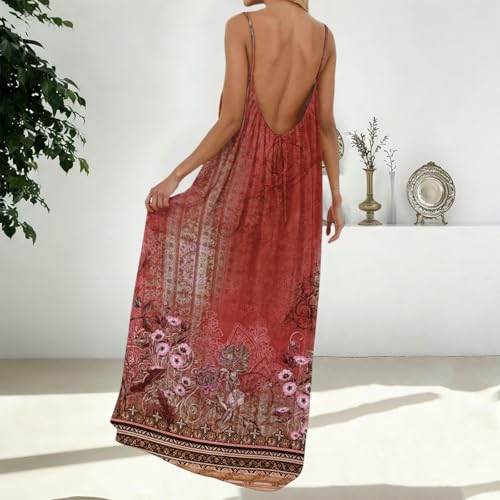 Image of HTHLVMD Backless Cami Dress Summer Dresses for Women 2026 Spaghetti Strap Dresses Womens Solid Color Backless Cami Dress