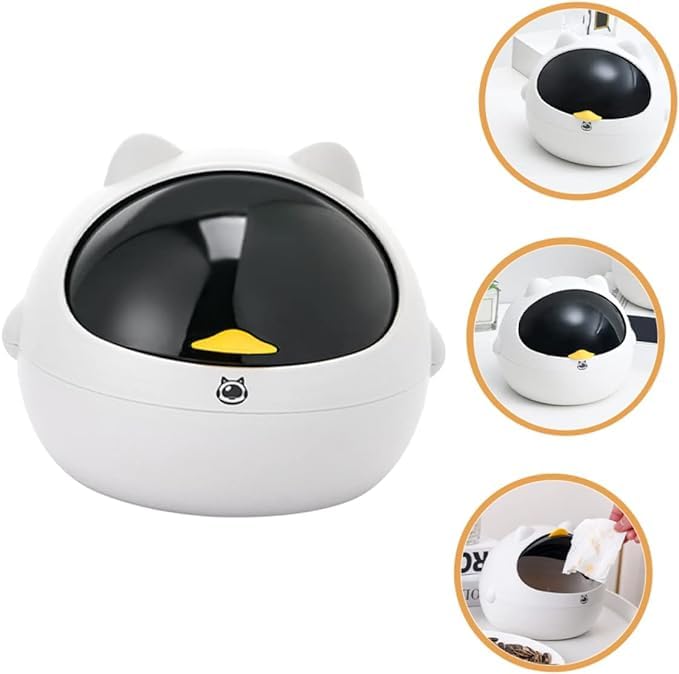 Brikipth Waste Bins Mini Trash Can Desktop Black Cat Shape Garbage Bin Bedroom Living Room Desk Flip-top Paper-basket Office Accessories (20 * 20 * 15cm)