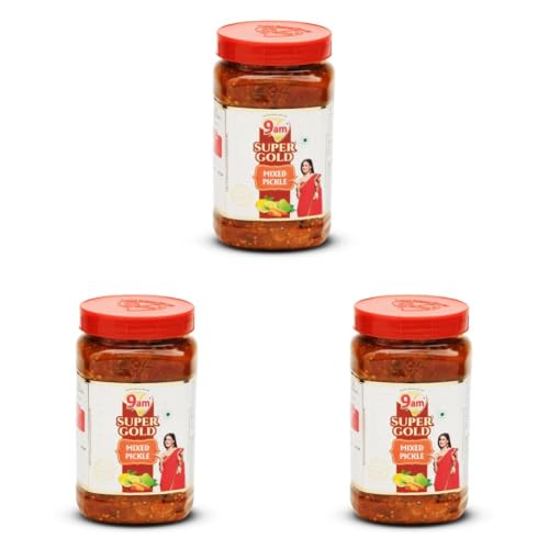 Image of 9AM Super Gold Mixed Pickle 900g - Spicy & Tangy Blend of Traditional Indian Pickles (Pack of 3)