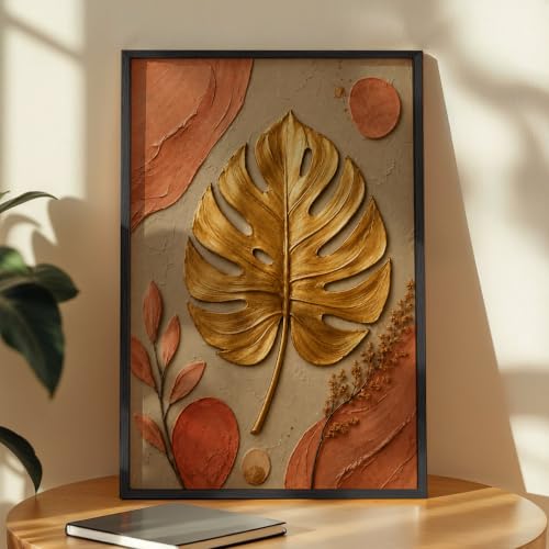 Image of NoWorries Floral Botanical Wall Painting with Frame | Premium Textured Flower & Leaf Artwork, Pastel Nature Wall Decor Framed for Living Room Bedroom Office and Home Decoration (Art-20,17x25inch)