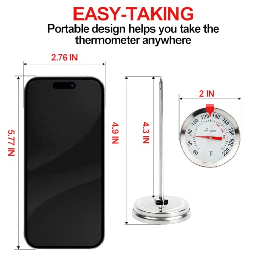 Image of Oven Safe Meat Thermometer for Roasting and Grilling, 2-Inch Large Dial Analog Food Thermometer with Adjustable Target Marker, 304 Stainless Steel 4.3 inch Probe, Leave in Oven for Turkey, Beef
