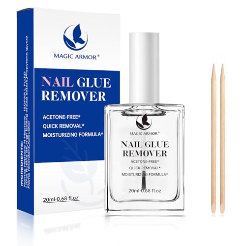 MAGIC ARMOR Nagelkleberentferner 20ml zum Auftragen dem Pinsel - Acetonfreier Kleberlöser für Tip-Kleber & Kunstnägel Schnelles, Sanftes Ablösen von Klebenägeln & False Nails Für Zuhause & Salon