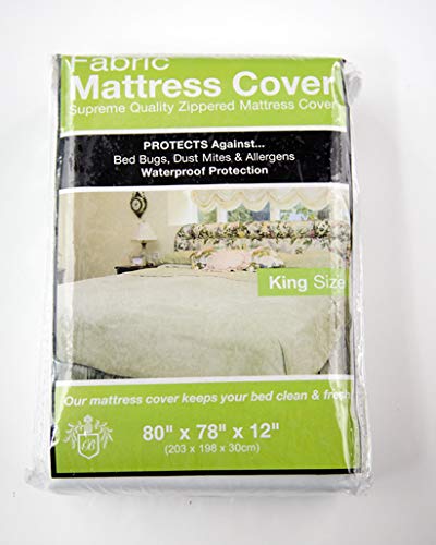 King Size Fabric Zippered Mattress Cover, Waterproof, Bed Bugs, Dust Mites and Allergens Protector by Broder Manufacturing Inc