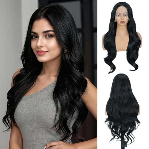 Image of Creamily 13x3 HD Synthetic Lace Front Wig,Pre Plucked Glueless Straight Wigs Natural,Heat Resistant Black Wig Soft Lightweight Synthetic Hair for Protective Styling Daily Wear