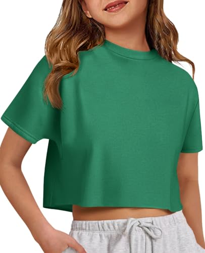 Image of ZDC Girls Athletic Oversized Crop Tops Kids Drop Shoulder Short Sleeve T Shirts Workout Tees