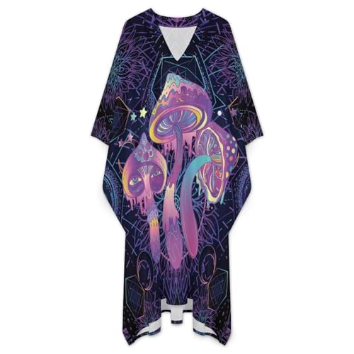 Magic Mushrooms Psychedelic Art Pattern Men's V-neck Robe Middle East Arabian Robe Butterfly Sleeves Kaftan3