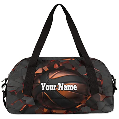 Custom Your Name Sports Ball Basketball Crash Personalized Text Gym Duffle Bag For Kids,Sports Bag For Teens Boys & Girls Small Waterproof Overnight Weekender Carry School Practice Travel Bag #TOP4