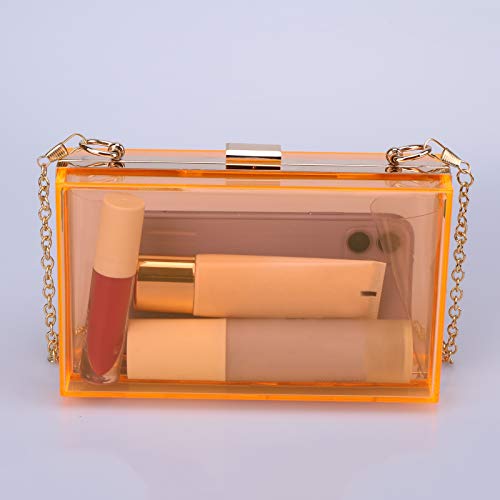 Image of WEDDINGHELPER Women Crossbody Shoulder Bag Evening Clutch Purse Acrylic Clear Jelly Box with 2 Removable Chain Purse (Orange)