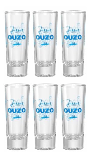 Jassas Premium Ouzo Gläser mit 2cl und 4cl Füllstrich (6er Set)