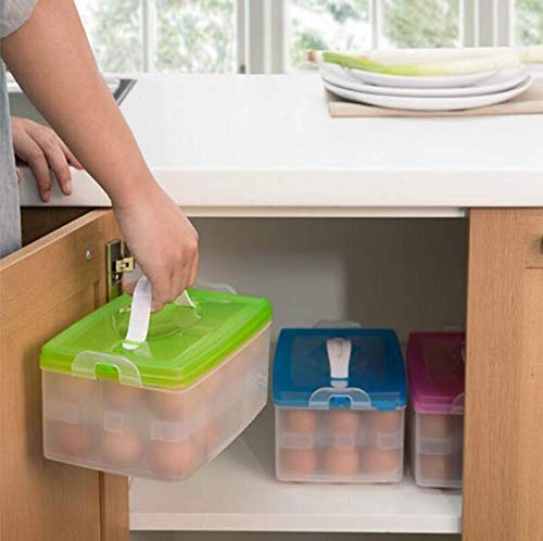 SEASPIRIT Plastic Double Layer Refrigerator 24 Eggs Storage Box Airtight Basket (Multi Color)