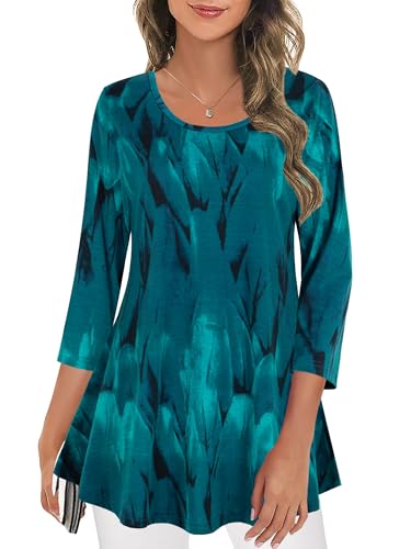 Nandashe Womens 3/4 Sleeves Floral Tunic Shirts Summer Casual Dressy Blouse Tops