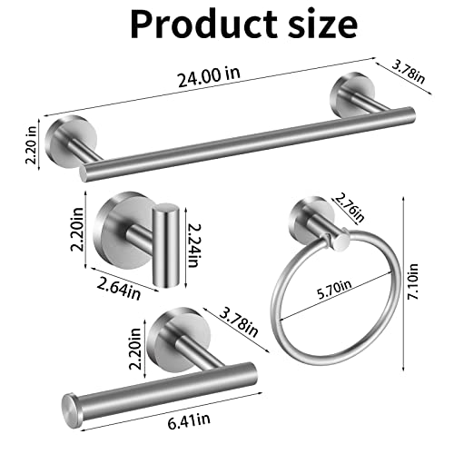 Hinmood HD-10-60-SILVER Bathroom Hardware Set Brushed Nickel, 24 Inch Towel Bar Set 10 Pieces Bathroom Accessories Set Includes Includes 2 Packs 24 Inch Towel Bar thumb #1