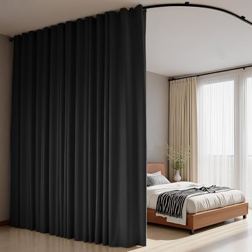 Room Divider Curtains Flexible Ceiling Tracks Set Curtain Track Ceiling Mount Blackout Curtain for Living Room Bedroom Ceiling Curtain Rod Privacy Dividers Panels W120 x H96 Black Drape & Black Rail