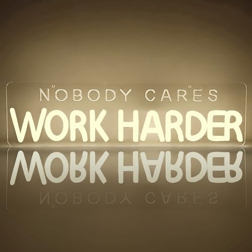 Image of Nobody Cares Work Harder Neon Sign Gym Neon Lights for Home Gym Motivational LED Neon Light for Gym Study Room Office White Letter LED Signs for Fitness Enthusiast Gym Sign for Home Gym
