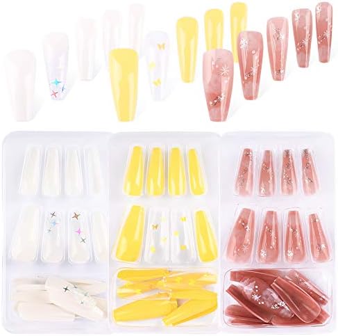 72 Pieces Ballerina False Nails Long Fake Nail Tips with Designs Full Cover Press on Acrylic False Nails Stick on Nails for Women and Girls