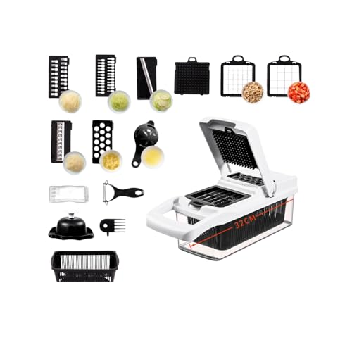 16-in-1 Vegetable Chopper and Slicer Multi-Functional Food Cutter for Onion Potato Carrot and Cucumber | Kitchen Gadget with Dicing Slicing and Grating Blades (Black White)