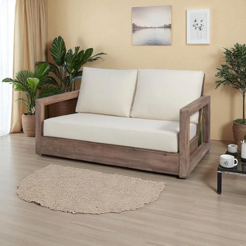 Image of MISAN Solid Sheesham Wood Sofa Set for Living Room | Natural Finish Wooden Sofa with Cushions for Home & Balcony | Solid Wood Sofa | Rosewood Sofa Set for Home & Office (2 Seater)